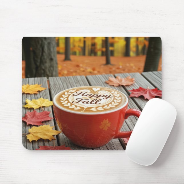Happy Fall Red Coffee Cup Mouse Pad (With Mouse)