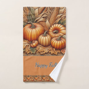 Happy Fall Season Pumpkins Orange  Hand Towel