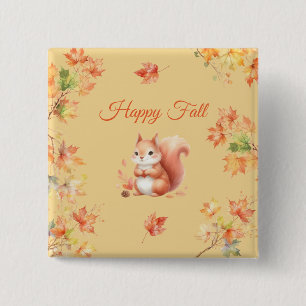 Happy Fall Squirrel in Leaves 2 Inch Square Button