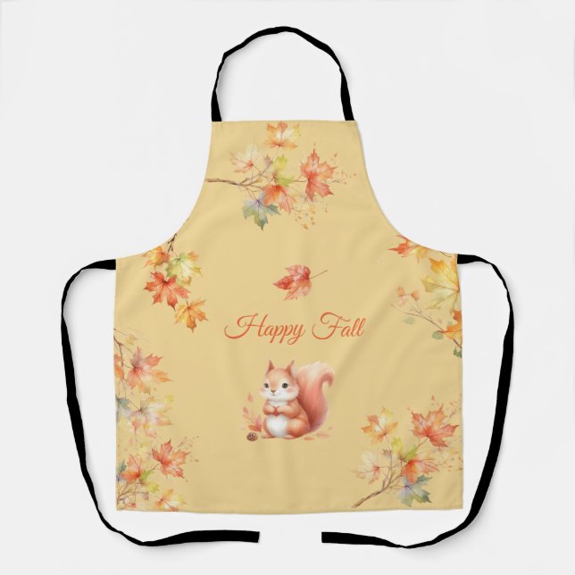Happy Fall Squirrel in Leaves Apron (Front)