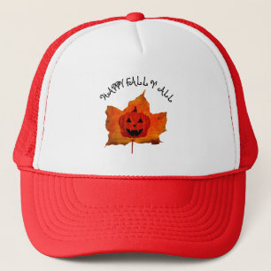 HAPPY FALL Y' ALL AUTUMN LEAVES FUNNY PUMPKIN  TRUCKER HAT