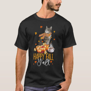 Happy Fall Y all Cute Cat And Pumpkin Spice T-Shirt