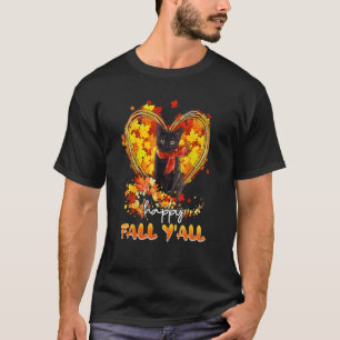 Happy Fall Y all Cute Cat Kitty Kitten Paw  Autumn T-Shirt