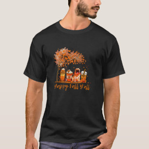 Happy Fall Y all Dog Autumn Pug Pumpkin Coffee Sea T-Shirt