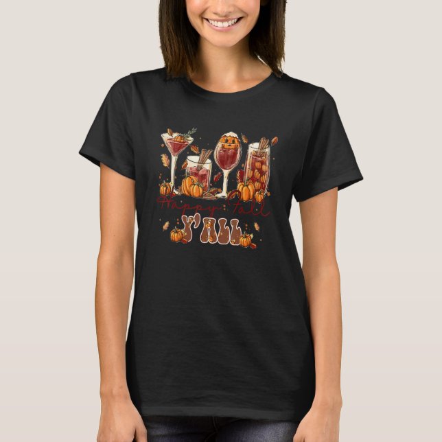 Happy Fall Y all Glasses Autumn Pumpkin Thanksgivi T-Shirt (Front)