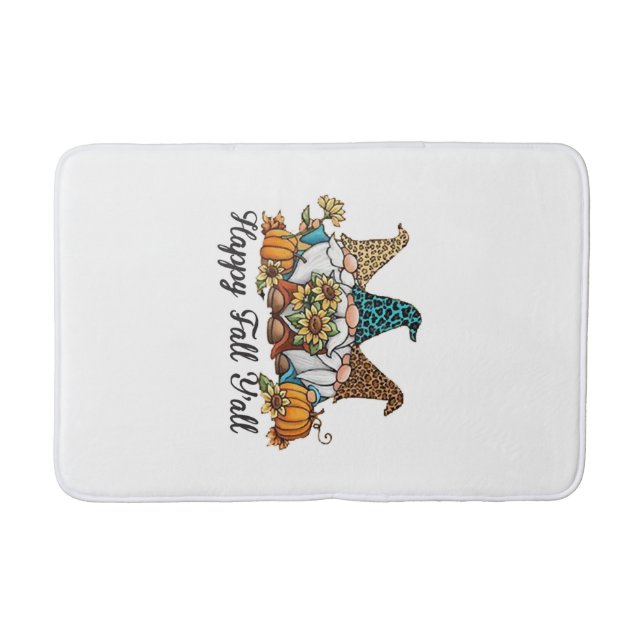 Happy Fall Y all Gnome Leopard Pumpkin Shirt Bath Mat (Front)