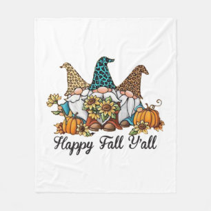 Happy Fall Y all Gnome Leopard Pumpkin Shirt Fleece Blanket