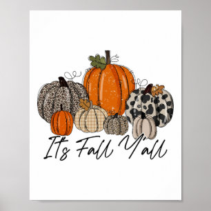 Happy Fall Y’all Pumpkin Leopard Its Fall Yall Tha Poster