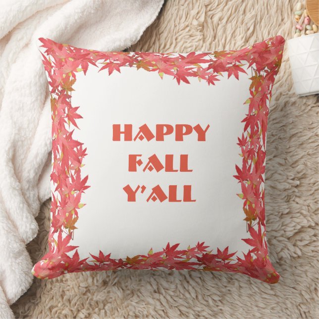 Happy Fall Y’all Watercolour Peach Maple Leaves  Throw Pillow (Blanket)