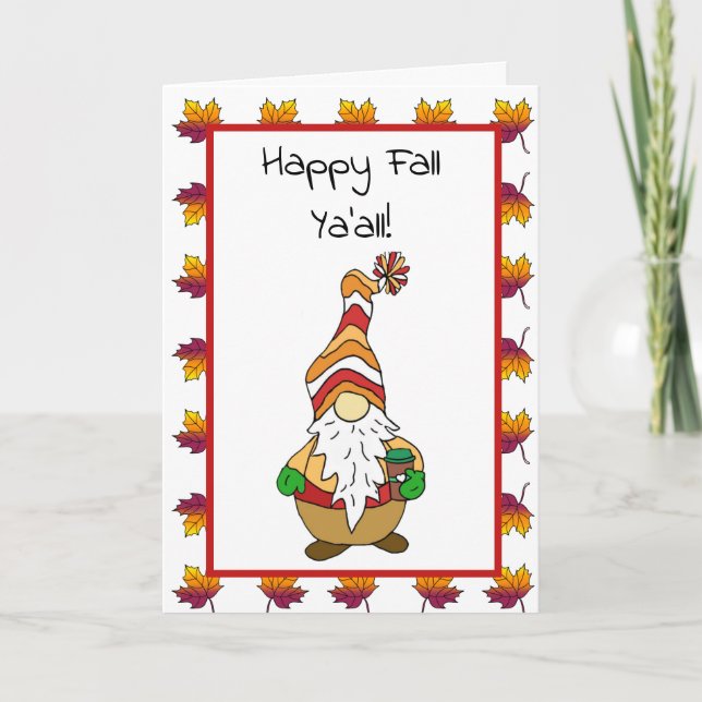 Happy Fall Ya'all, Cute Autumn Gnome Card (Front)