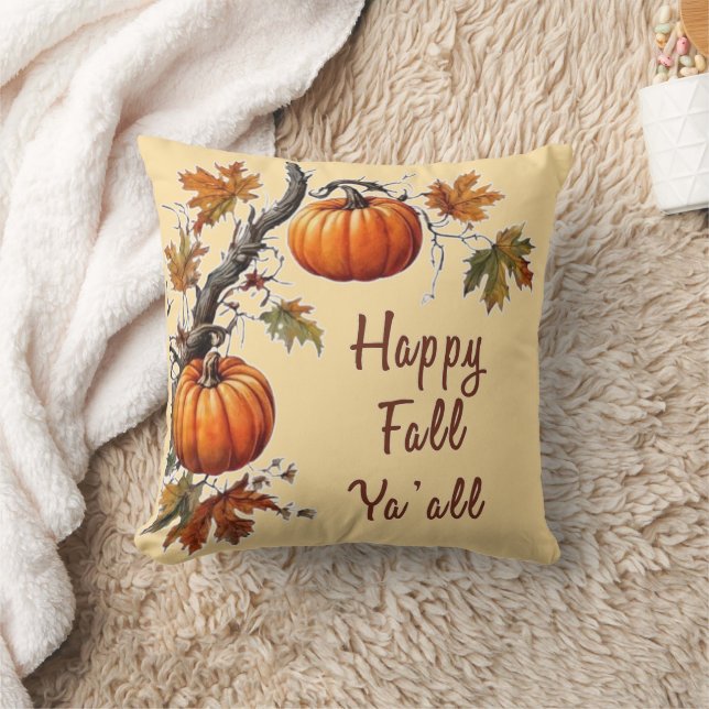 Happy Fall Ya'all - Pumpkin  Throw Pillow (Blanket)