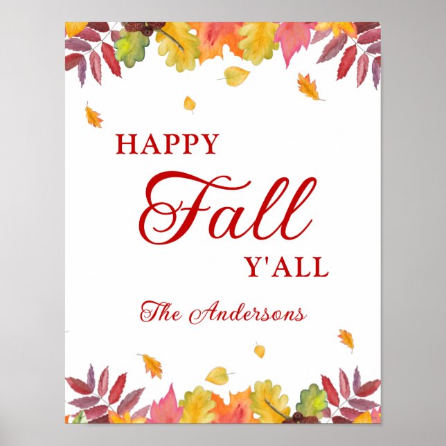 Happy Fall Y'all Automne Falling Feuille Poster (Devant)