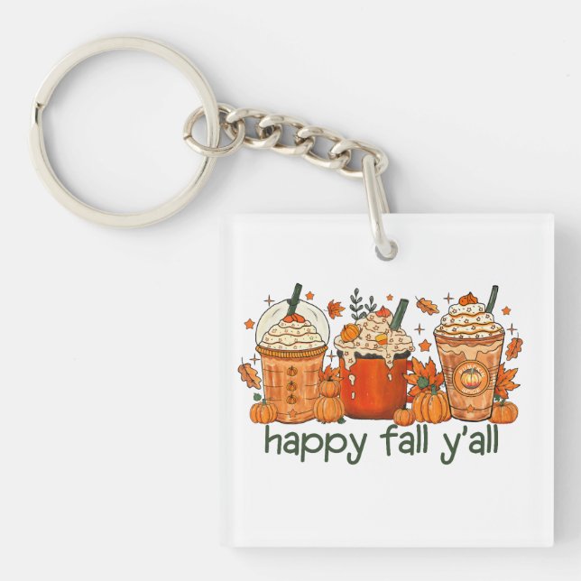 Happy Fall Y'all, Autumn and Pumpkin Spice Keychain (Front)