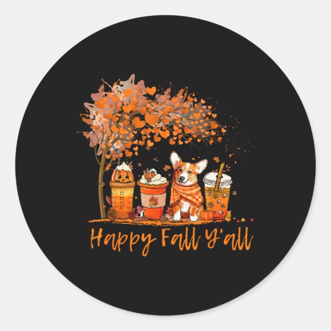 Happy Fall Y'all Autumn Corgi Halloween Pumpkin Sp Classic Round Sticker (Front)