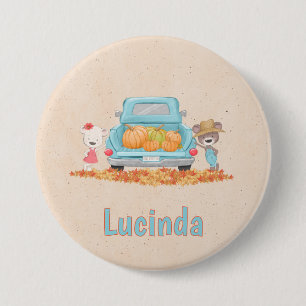 Happy Fall Y'all Autumn Custom Bears Pumpkin Truck 3 Inch Round Button