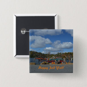 Happy Fall Y'all Autumn Display By Water 2 Inch Square Button
