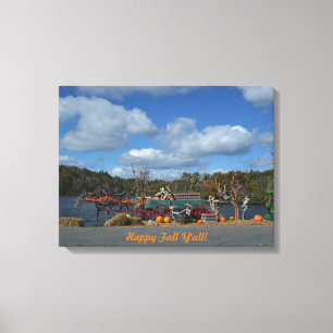 Happy Fall Y'all Autumn Display By Water Canvas Print