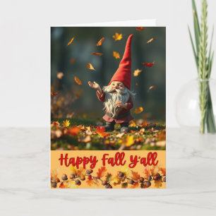 Happy Fall Y'all Autumn Leaves and Gnome Card