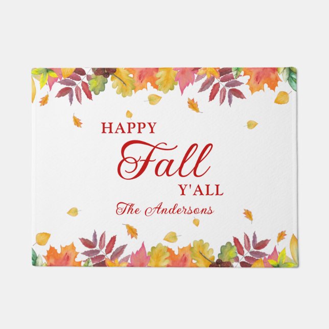 Happy Fall Y'all Autumn Leaves Doormat (Front)