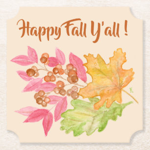 Happy Fall Y'all ! Autumn Leaves  Paper Coaster