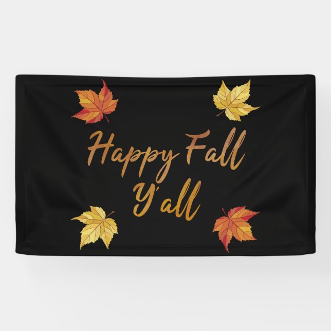 Happy Fall Y'all Autumn Maple Leaf Banner (Horizontal)