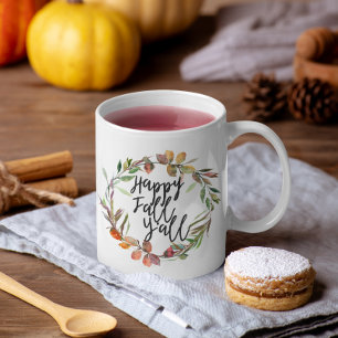Happy Fall Y'all Boho Watercolor Wreath Coffee Mug