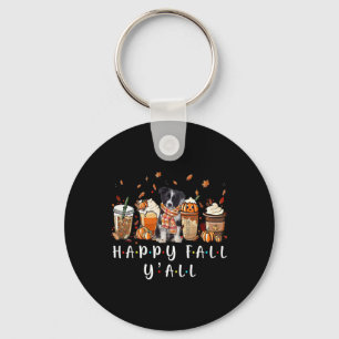 Happy Fall Y'all Border Collie Dog Coffee Pumpkin Keychain