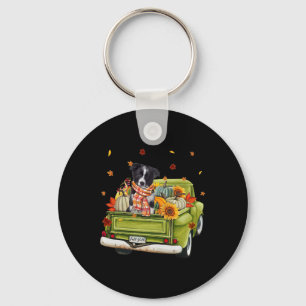 Happy Fall Y'all Border Collie Dog On Truck Pumpki Keychain