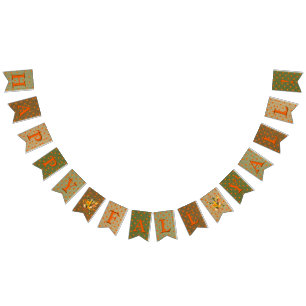 Happy Fall Y'All Burlap Orange Yellow Dots Bunting Flags