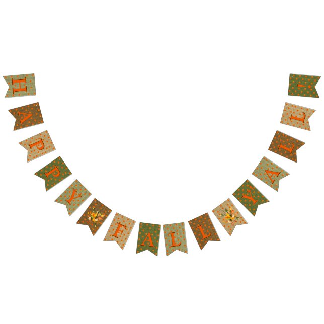 Happy Fall Y'All Burlap Orange Yellow Dots Bunting Flags (All)