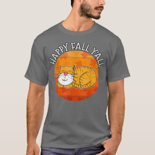 Happy Fall Yall Cat, Autumn Thanksgiving Sleeping T-Shirt