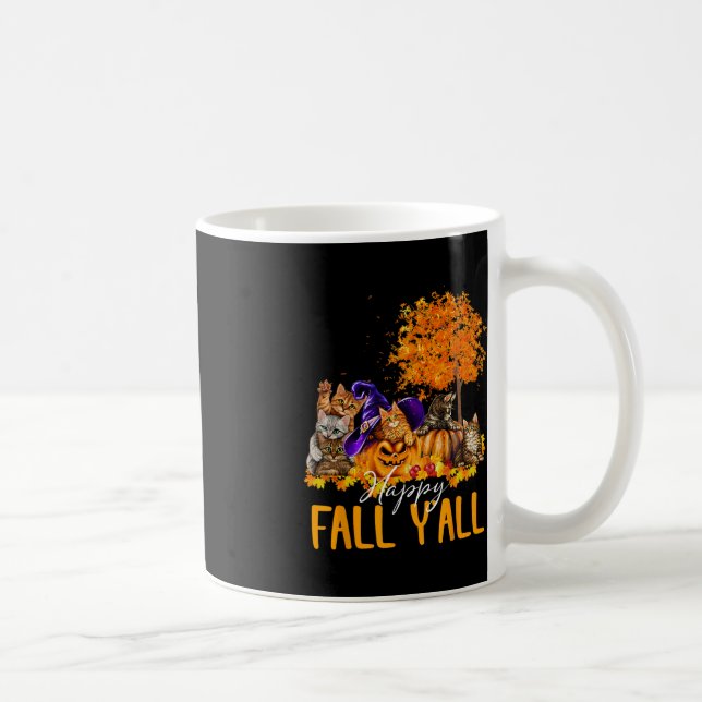 Happy Fall Y'all Cats Lover Autumn Pumpkin Maple H Coffee Mug (Right)