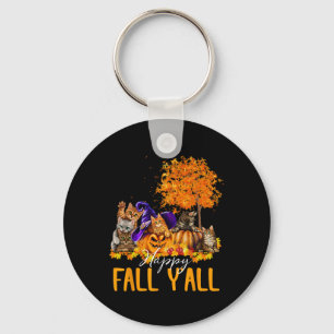 Happy Fall Y'all Cats Lover Autumn Pumpkin Maple H Keychain