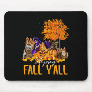 Happy Fall Y'all Cats Lover Autumn Pumpkin Maple H Mouse Pad