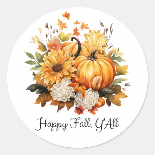 Happy Fall Y'all Classic Round Sticker (Front)