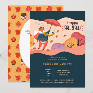 Happy Fall Ya'll Cozy Fox Folk Art Baby Shower Invitation