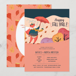 Happy Fall Ya'll Cozy Fox Folk Art Baby Shower Invitation