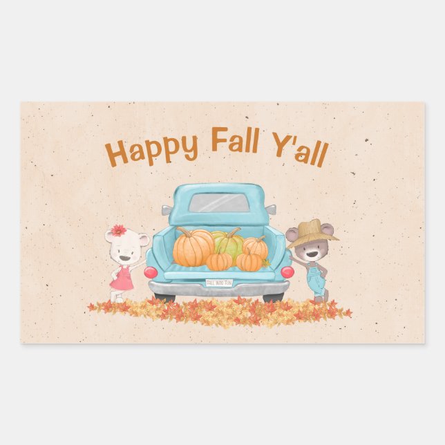 Happy Fall Y'all Custom Text Autumn Theme Bears Sticker (Front)