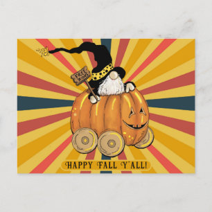 Happy Fall Y'all Cute Funny Gnome Pumpkin Colourfu Postcard