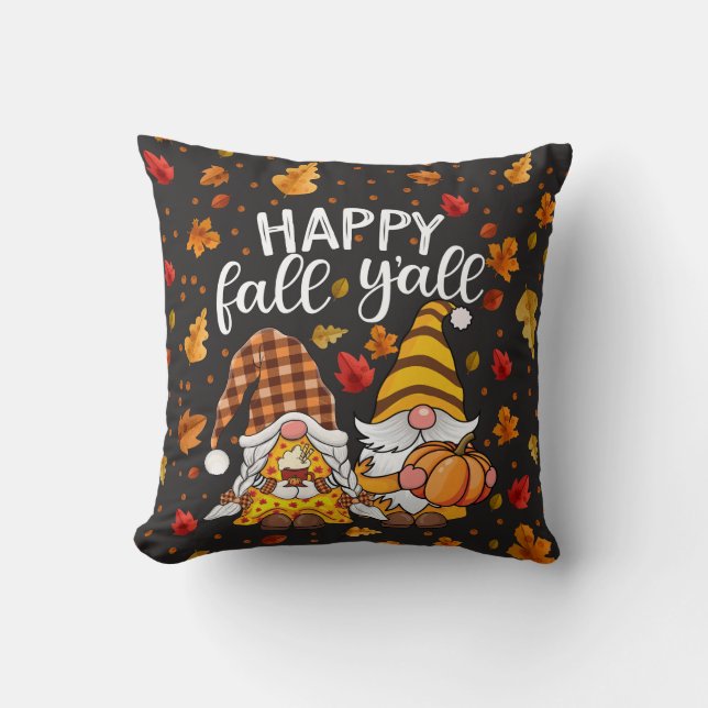 Happy Fall Yall Cute Gnome Pair Throw Pillow (Front)