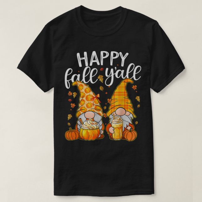 Happy Fall Yall Cute Gnomes Couple With Pumpkin Fa T-Shirt (Design Front)