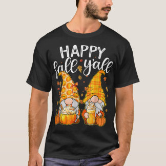 Happy Fall Yall Cute Gnomes Couple With Pumpkin Fa T-Shirt
