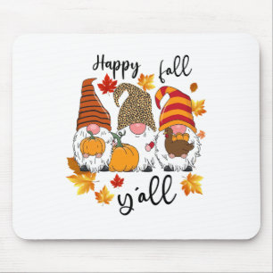 Happy Fall Y'all Cute Three Gnomes Leopard Pumpkin Mouse Pad