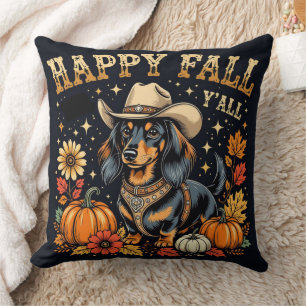 Happy Fall Y'All Dachshund  Throw Pillow