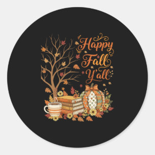 Happy Fall Y'all Floral Pumpkin Autumn Coffee  Classic Round Sticker
