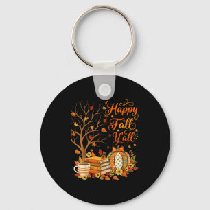 Happy Fall Y'all Floral Pumpkin Autumn Coffee Keychain