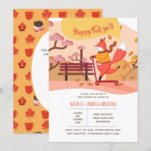 Happy Fall Ya'll Fox Hygge Folk Art Baby Shower Invitation