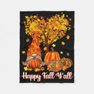 Happy Fall Y'all Funny Gnome Leopard Pumpkin Autum Fleece Blanket