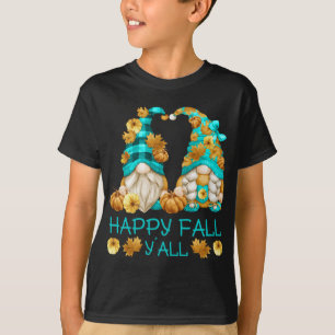 Happy Fall Y'all Funny Leopard Pumpkin Autumn Gnom T-Shirt