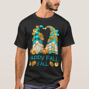 Happy Fall Y'all Funny Leopard Pumpkin Autumn Gnom T-Shirt